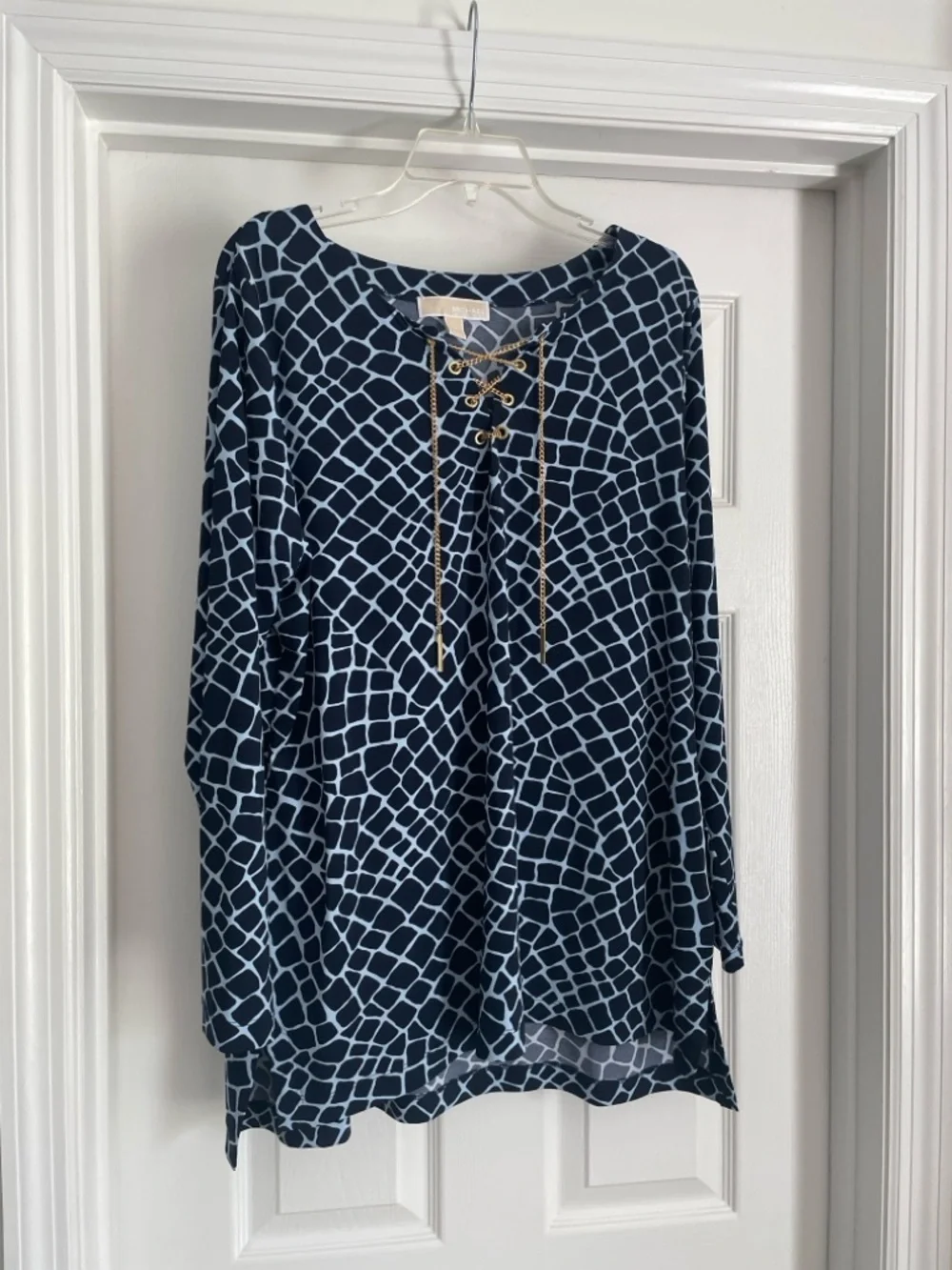Michael Kors Navy & Light Blue Lace-Up Geometric Tunic